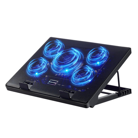 Kootek Laptop Cooling Pad, Laptop Cooler with 5 Quiet Fans for 12"-17" Computer PC Notebook Gaming Laptop Fan, Height Adjustable Laptop Cooling Stand Laptop Accessories, Blue - PCTechSupply.com