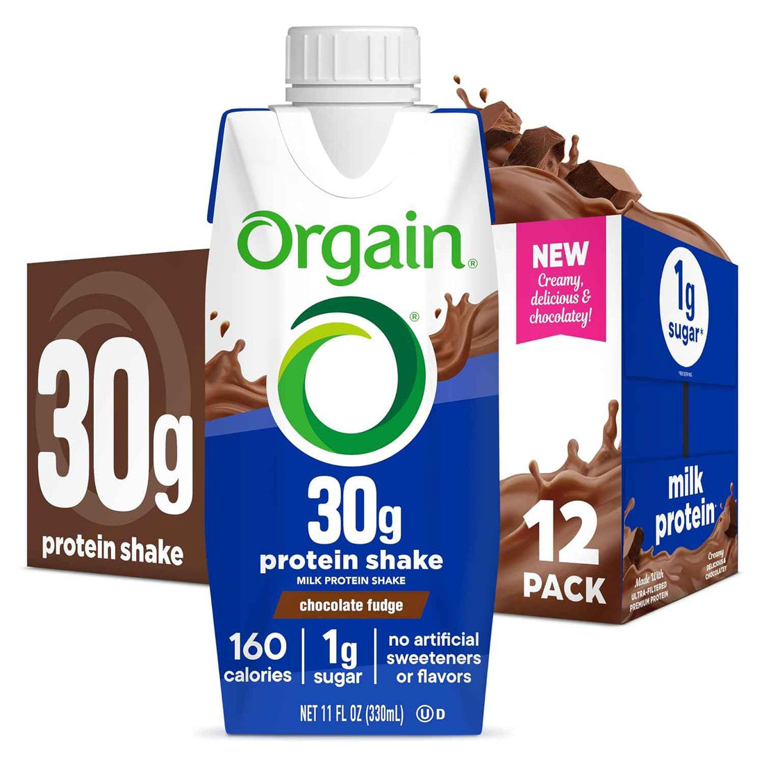 Orgain 30g High Protein Dairy Shake, 5g BCAAs, Chocolate, 11 oz, 12pk | Ready to drink dairy isolate milk protein, meal replacement, 1g sugar per serving, keto friendly, gluten free