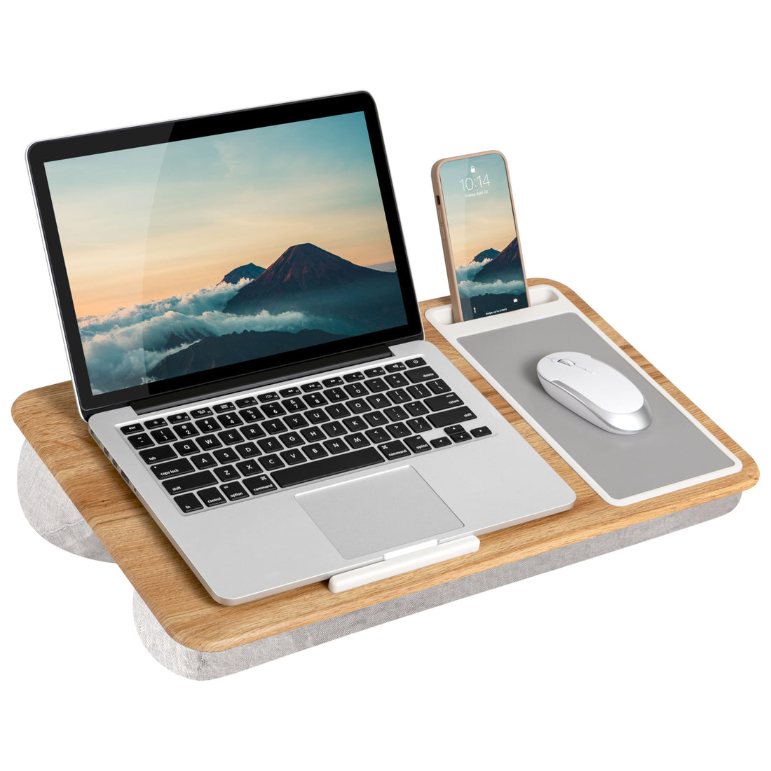 LAPGEAR Home Office Lap Desk with Device Ledge, Mouse Pad, and Phone Holder - Oak Woodgrain - Fits up to 15.6 Inch Laptops -