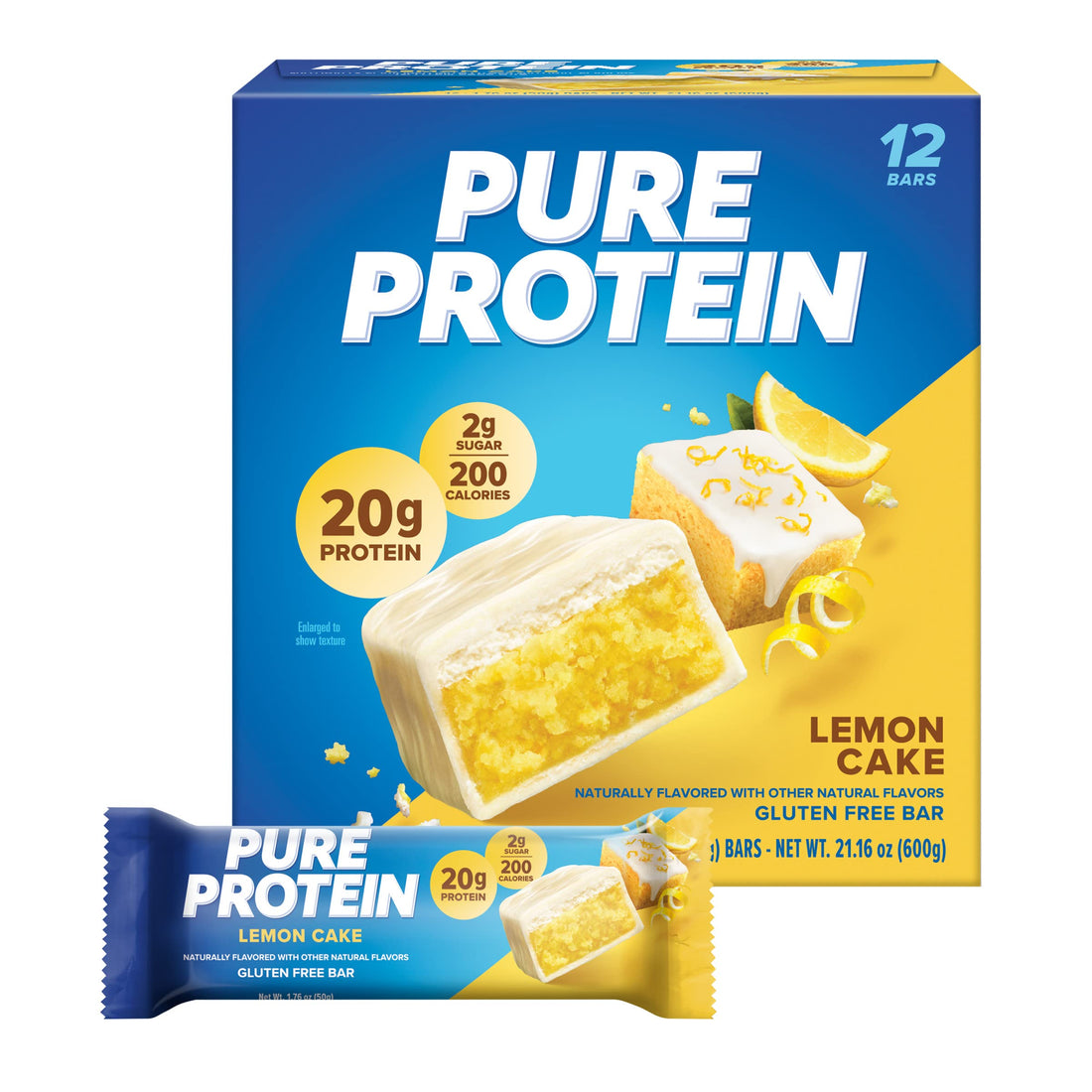 Pure Protein Bars, High Protein, Nutritious Snacks to Support Energy, Low Sugar, Lemon Cake, 1.76 oz, 12 Count (Pack of