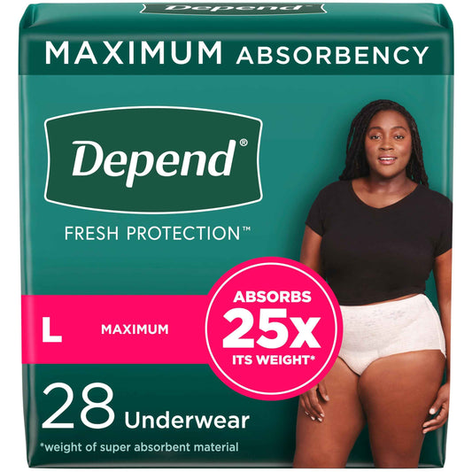 Depend Fresh Protection Adult Incontinence & Postpartum Bladder Leak Underwear for Women, Disposable, Maximum, Large, Blush, 28 Count, Packaging May Vary