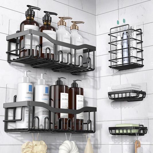 EUDELE Adhesive Shower Caddy, 5 Pack Rustproof Stainless Steel Bath Organizers With Large Capacity, No Drilling Shelves for