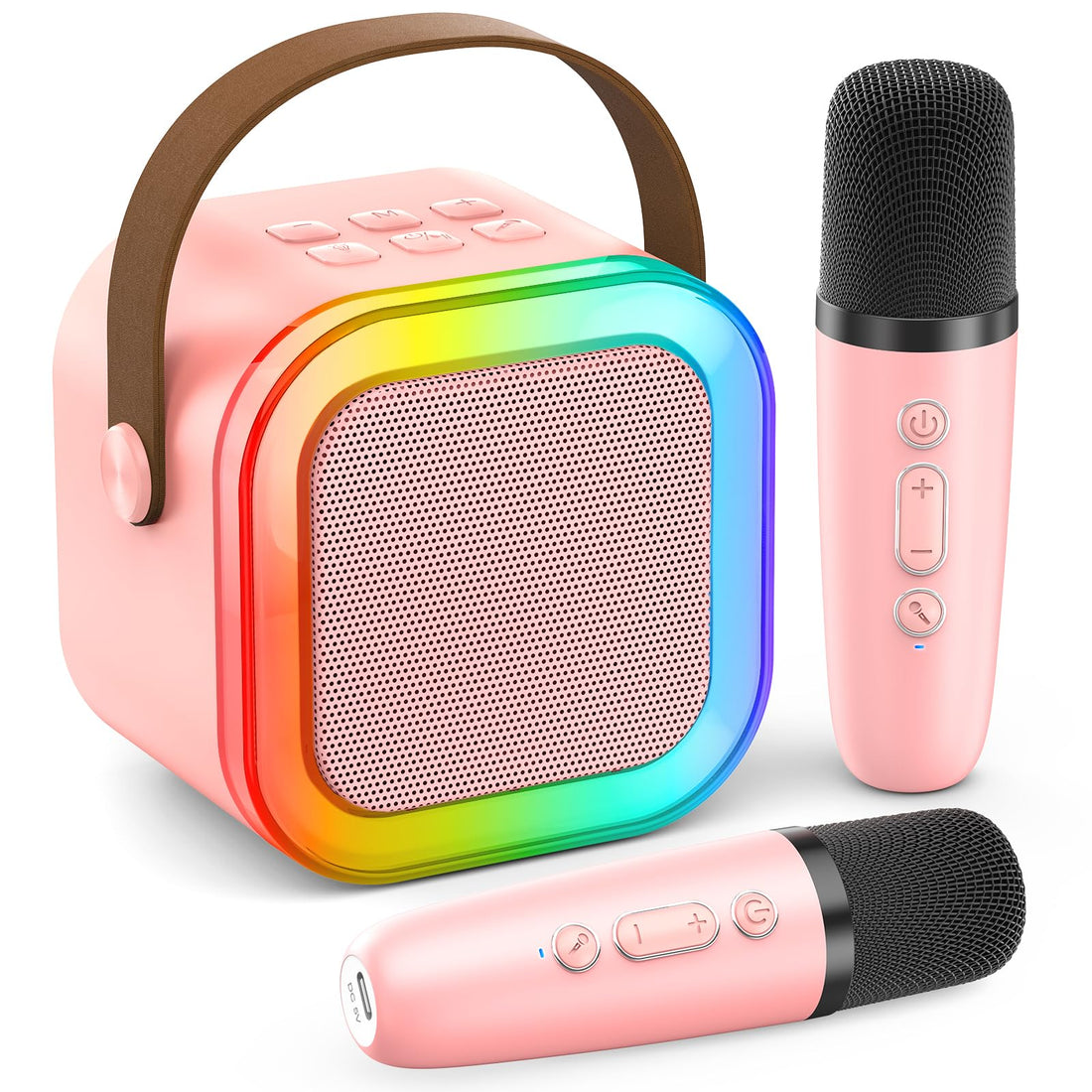 Karaoke Machine for Kids Adults, Portable Bluetooth Mini Karaoke Microphone Singing Speaker with 2 Mic and Light,Toys for