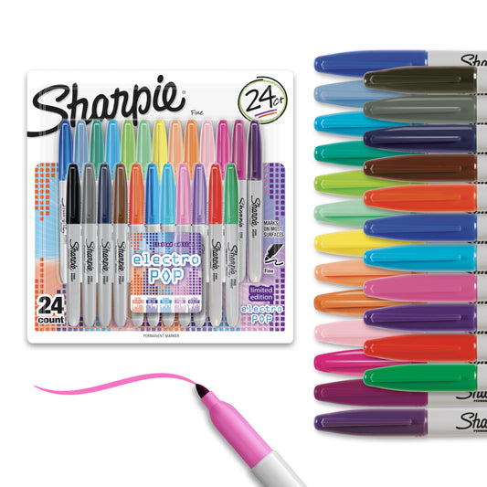 Sharpie Electro Pop Permanent Markers, Fine Tip Marker Set, Coloring Markers, Drawing Markers, Writing Markers, Assorted Colors Art Markers, 24 Count - PCTechSupply.com