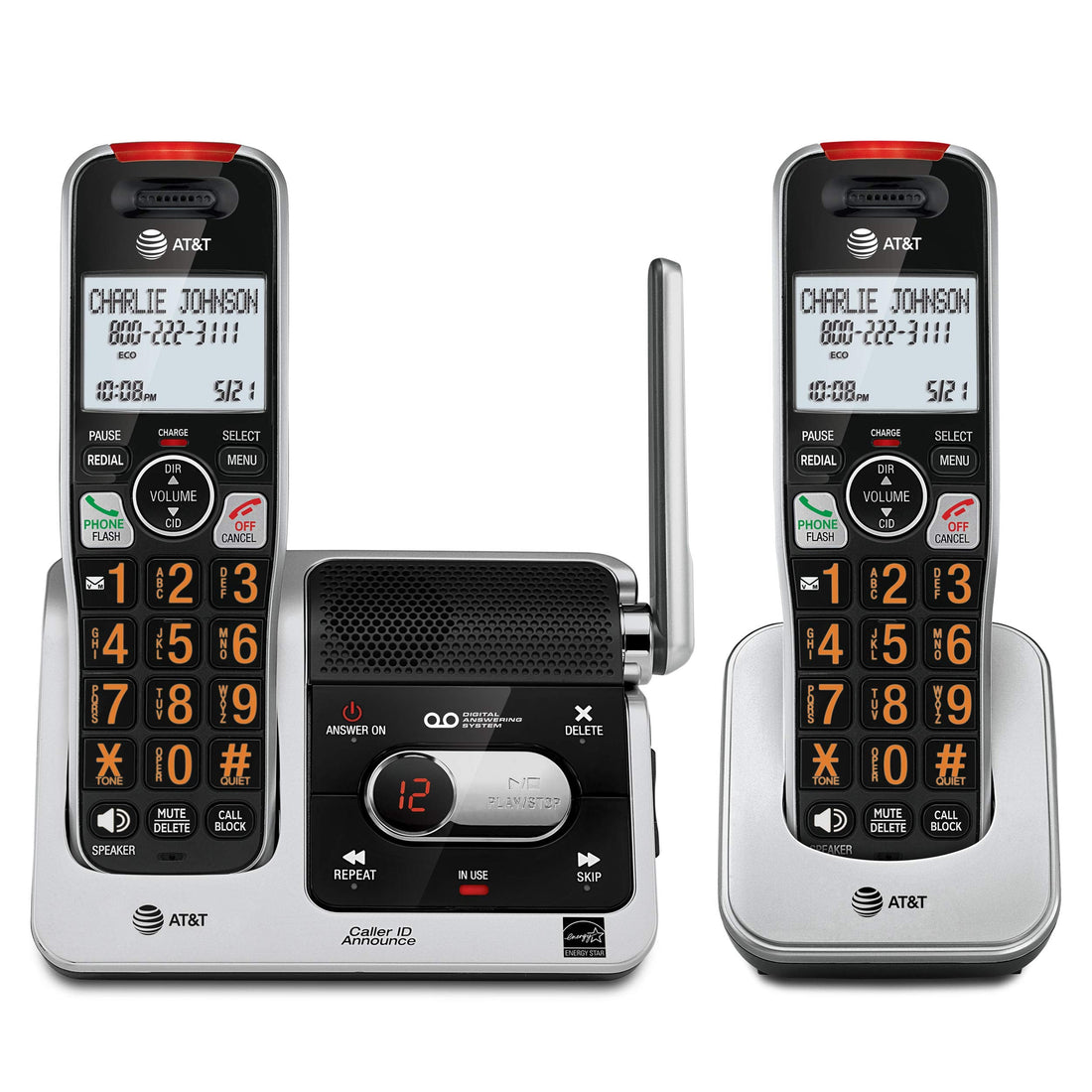 AT&T BL102-2 DECT 6.0 2-Handset Cordless Phone for Home with Answering Machine, Call Blocking, Caller ID Announcer, Audio