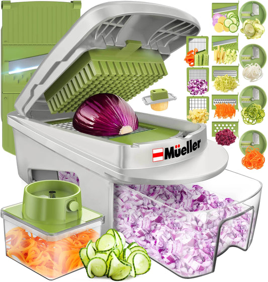 Mueller Pro-Series All-in-One, 12 Blade Mandoline Slicer for Kitchen, Food Chopper, Cucumber Slicer and Spiralizer, Cutter,