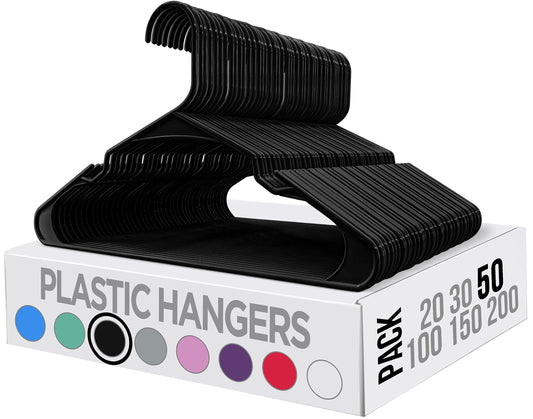 Utopia Home Clothes Hangers 50 Pack - Plastic Hangers Space Saving - Durable Coat Hanger with Shoulder Grooves (Black) - PCTechSupply.com