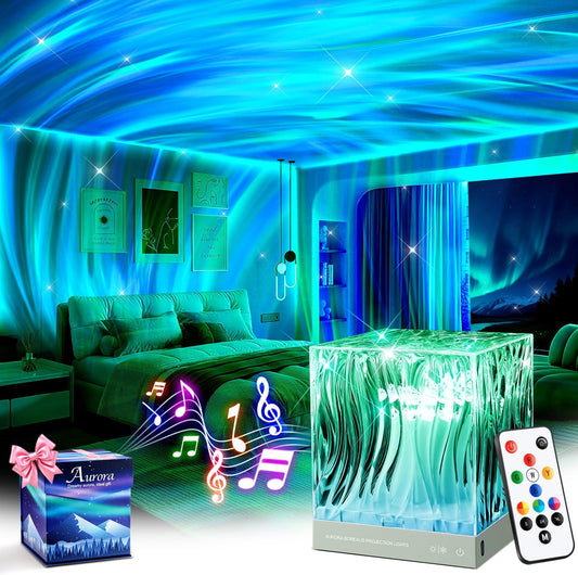 Mubarek Northern Lights for Bedroom,15 White Noise + Bluetooth Galaxy Light Projector,RGB Multi-Color Lamps for Night Stands Home Decor Living Room Night Light for Kids Gifts for Teen Girls