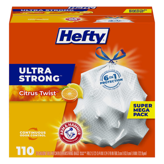 Hefty Ultra Strong Tall Kitchen Trash Bags, Citrus Twist Scent, 13 Gallon, 110 Count Drugstore by Hefty