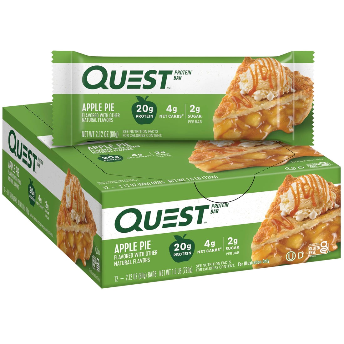 Quest Nutrition Apple Pie Protein Bar, 20g Protein, 4g Net Carbs, 2g Sugar, Gluten Free, Keto Friendly, 12 Count - PCTechSupply.com