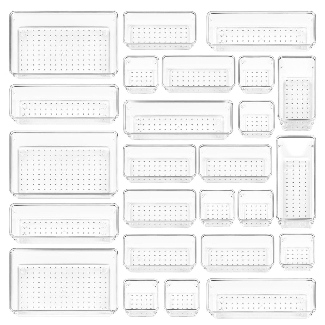 Vtopmart 25 PCS Clear Plastic Drawer Organizers Set, 4-Size Versatile Bathroom and Vanity Drawer Organizer Trays, Storage