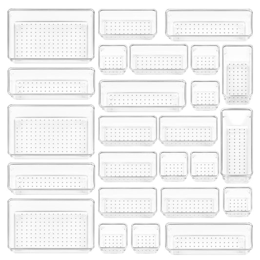 Vtopmart 25 PCS Clear Plastic Drawer Organizers Set, 4-Size Versatile Bathroom and Vanity Drawer Organizer Trays, Storage