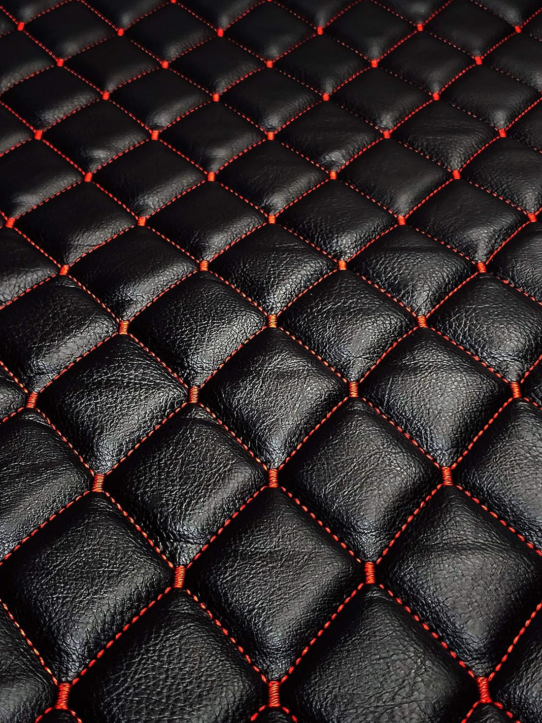 Vinyl Quilted Foam Fabric with 3/8" Foam Backing Upholstery / 52" Wide/Sold by The Yard/FABRIC EMPIRE (Black with Hq Red Thread, Diamond 2" x 3")