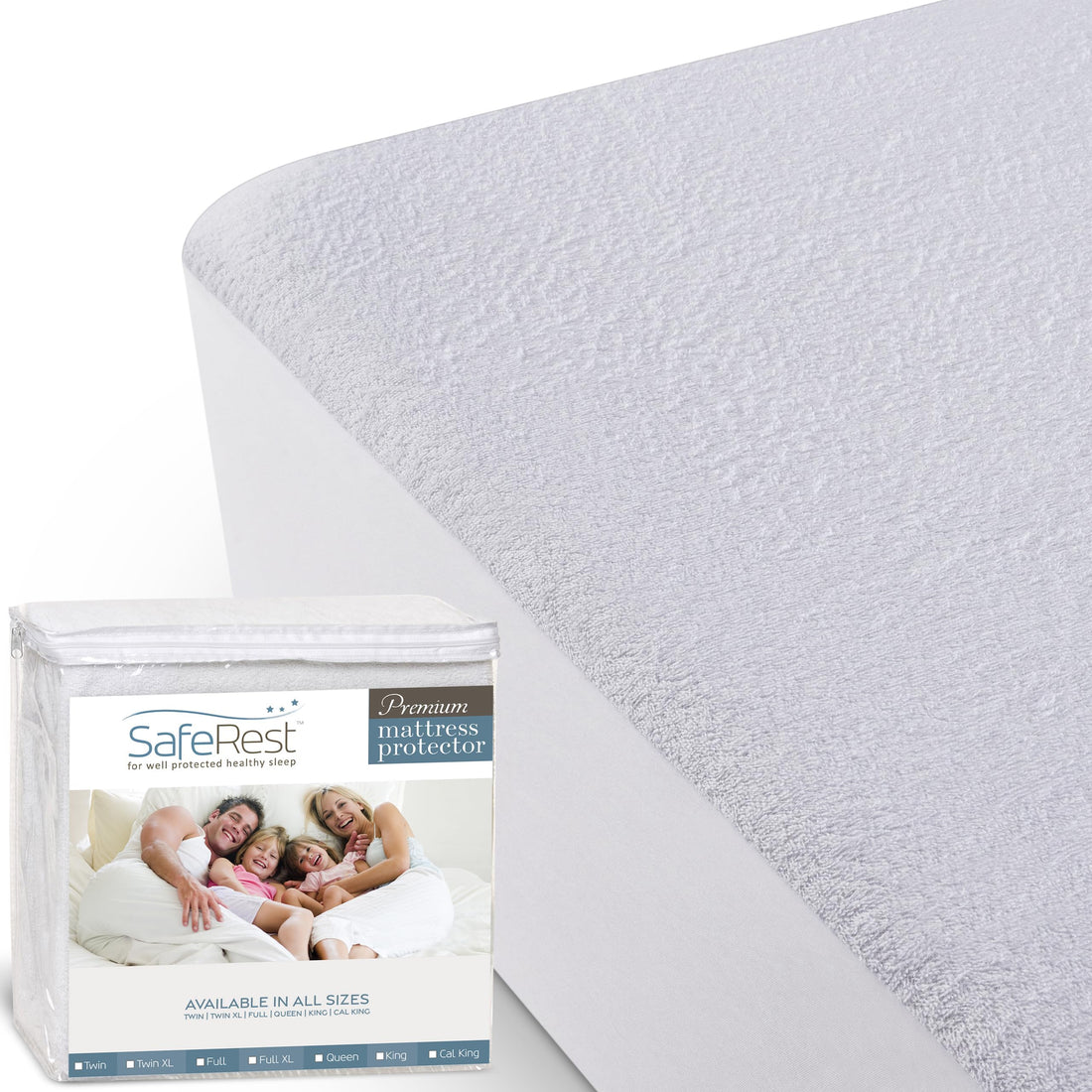 SafeRest 100% Waterproof Full Size Mattress Protector - Fitted with Stretchable Pockets - Machine Washable Cotton Mattress