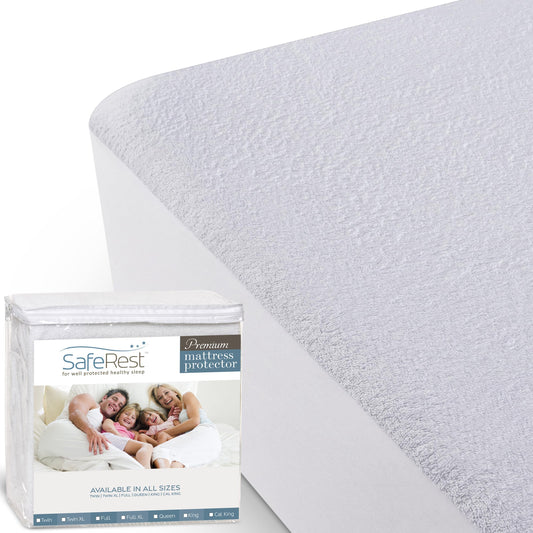 SafeRest 100% Waterproof King Size Mattress Protector - Fitted with Stretchable Pockets - Machine Washable Cotton Mattress