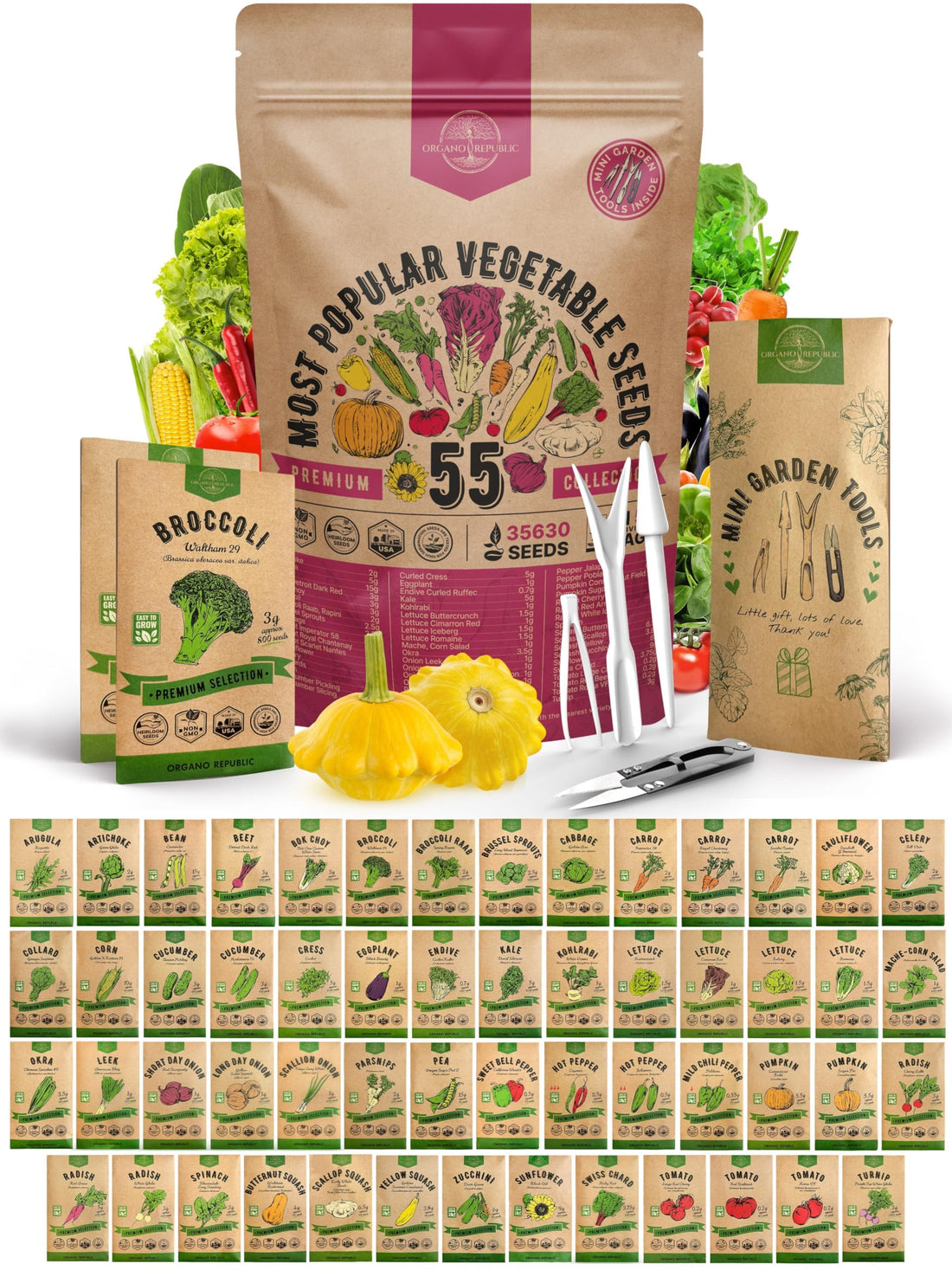 55 Vegetable Seeds Variety Pack - 35,600+ Non-GMO Heirloom Seeds for Planting Vegetables and Fruits in Individual Seed