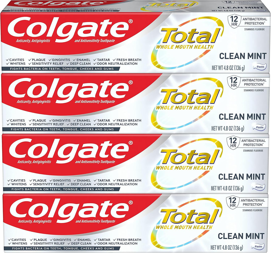 Colgate Total Toothpaste with Whitening, Clean Mint, 4.8 Ounce (Pack of 4)
