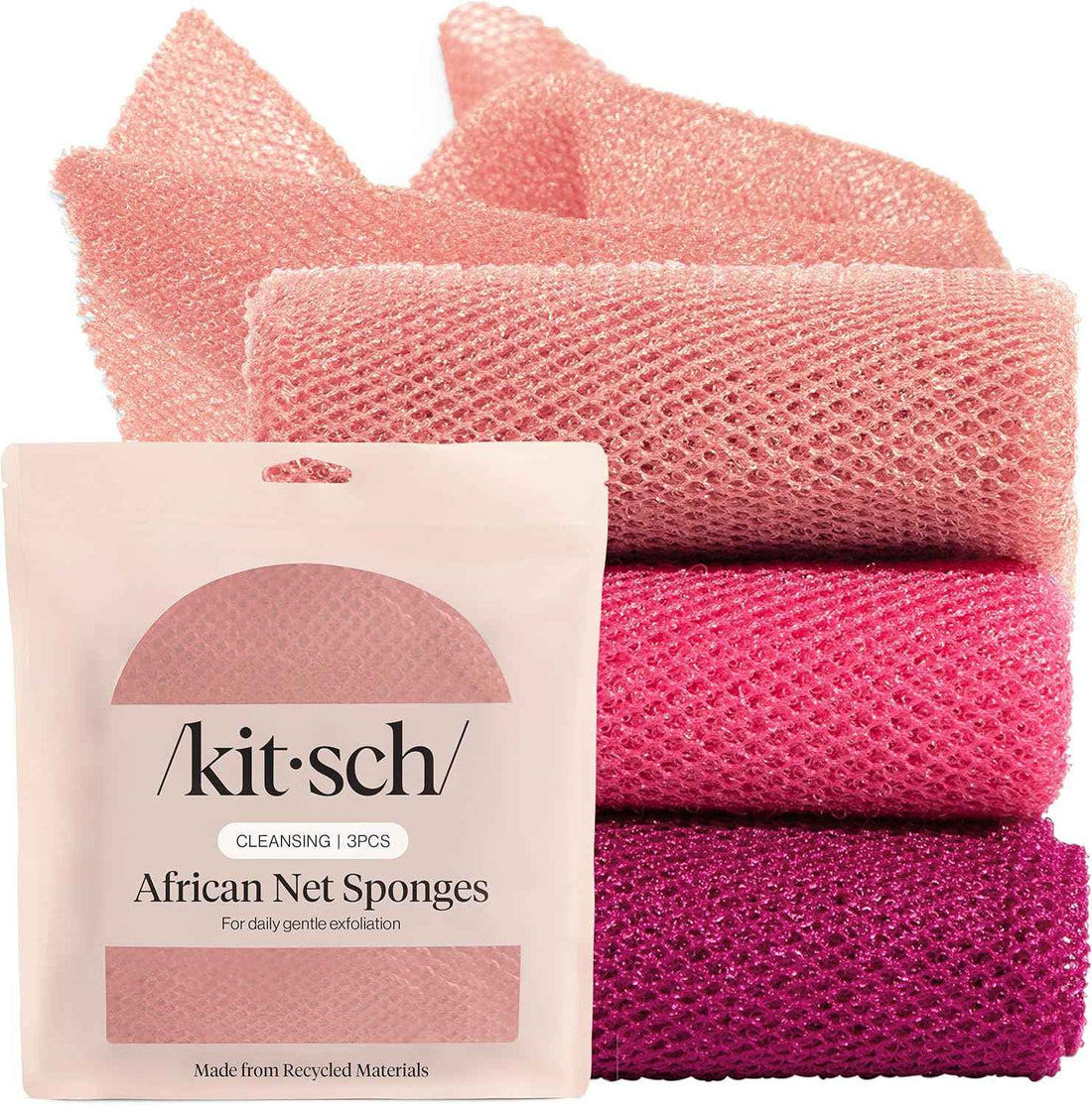 Kitsch African Net Sponge – Exfoliating Body Scrubber – Berry Pink, 3 Pcs