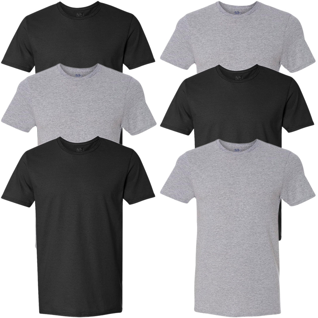 Fruit of the Loom Men's Eversoft Cotton Stay Tucked Crew T-Shirt, Regular-6 Pack Black/Grey, x_l Apparel by Fruit of the Loom