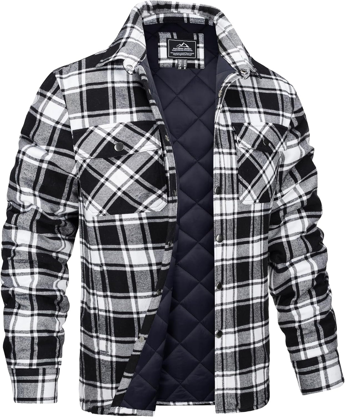 MAGCOMSEN Men's Flannel Shirts Long Sleeve Quilted Lined Button Down Plaid Flannel Jacket Heavyweight Warm Winter Coat