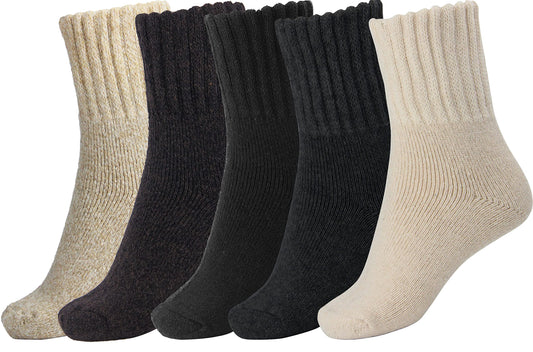BomKinta Women Winter Solid Boots Socks Thick Warm Wool Socks Cozy Crew Socks for Women Christmas Gift, Black Cream Gray