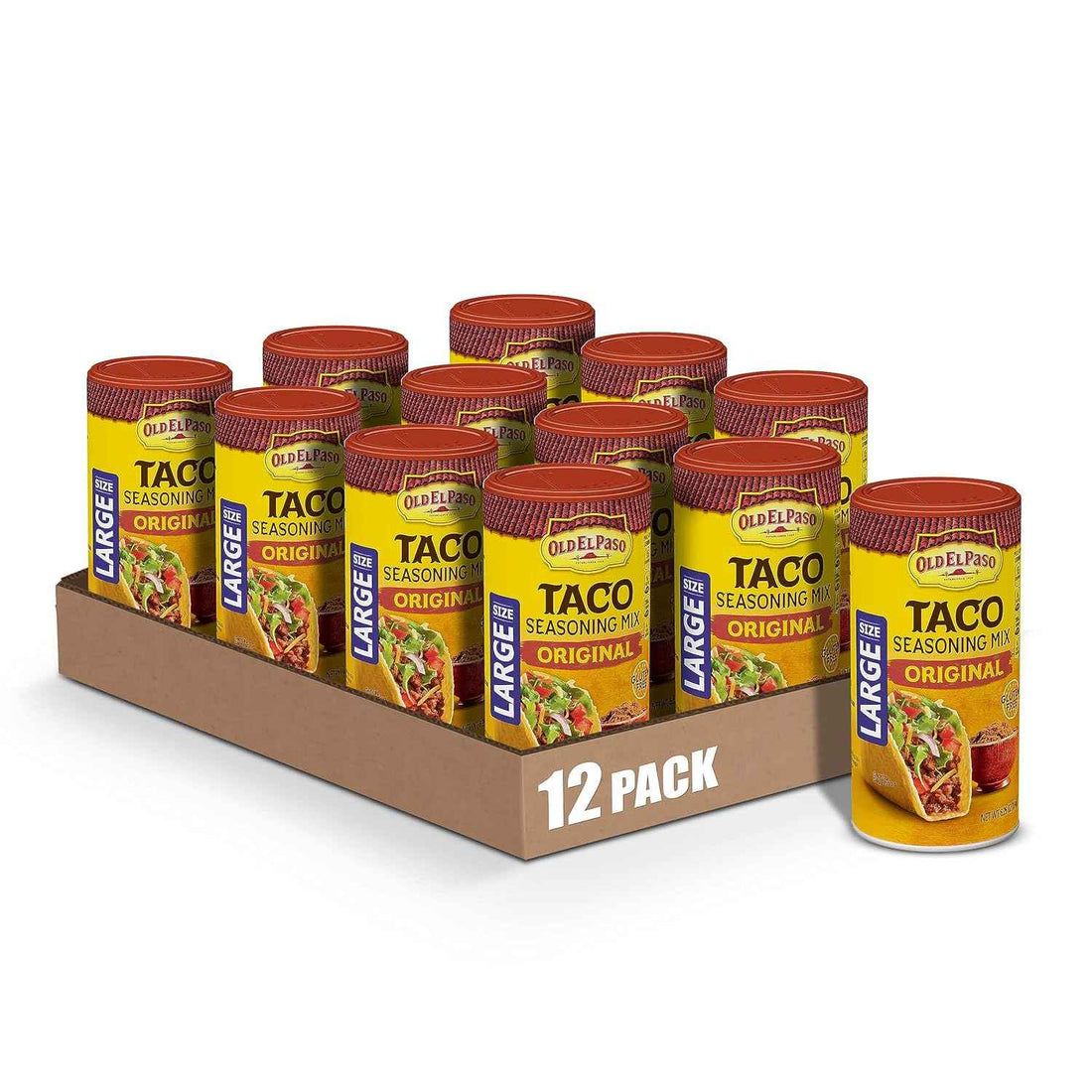 Old El Paso Taco Seasoning, Original, Large Size, 6.25 oz (Pack of 12) | Large Canister for Batch Cooking & Pantry Stocking, Bold Tex-Mex Spice Blend, Seasons Tacos, Meats, Soups, Dips & Nachos
