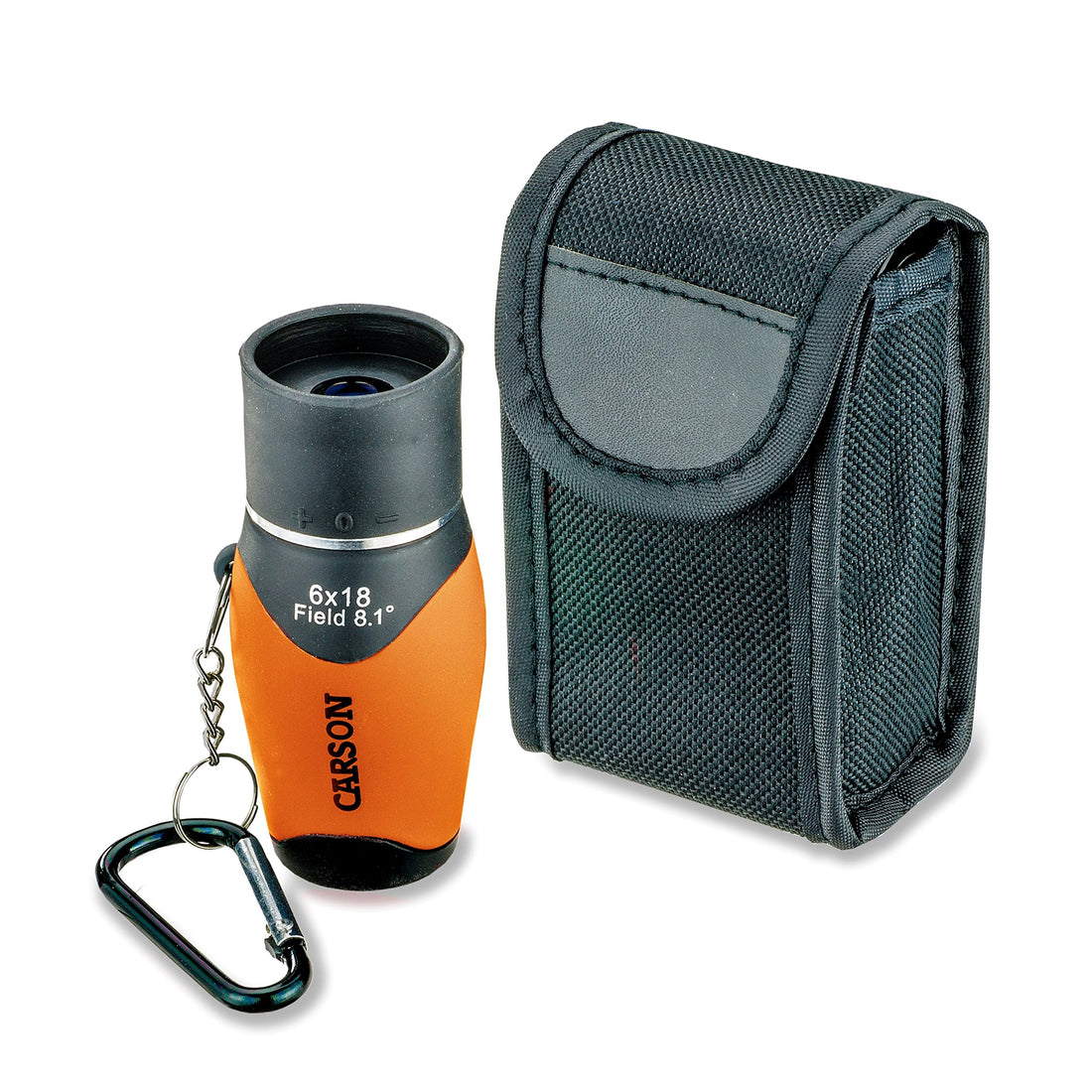 Carson MiniMight 6x18mm Pocket Monocular with Carabiner Clip, Orange (MM-618CO) - PCTechSupply.com