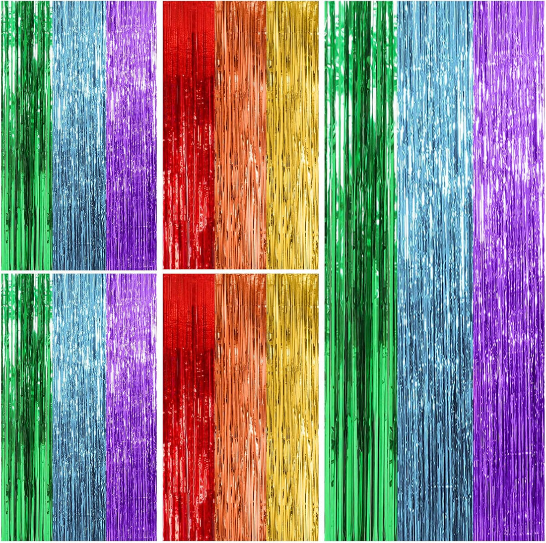 5 Pack Rainbow Party Backdrop Streamers Decorations Colorful Foil Fringe Curtains Metallic Tinsel Backdrop for Birthday First Day of School Engagement Baby Shower Christmas Holiday Party Decor