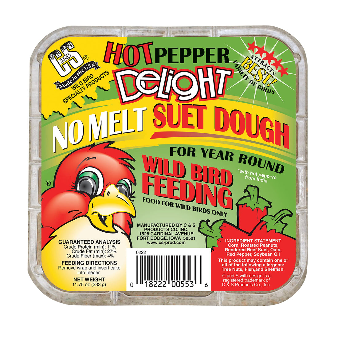 C&S Hot Pepper Delight No Melt Suet Dough 11.75 Ounces, 8 Pack Lawn & Patio by C&S