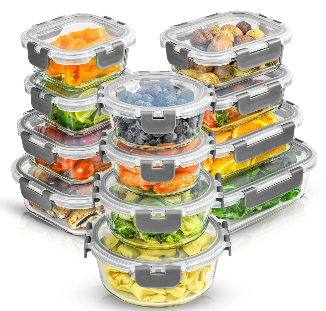 JoyJolt JoyFul 24pc Borosilicate Glass Storage Containers with Lids. 12 Airtight, Freezer Safe Food Storage Containers,