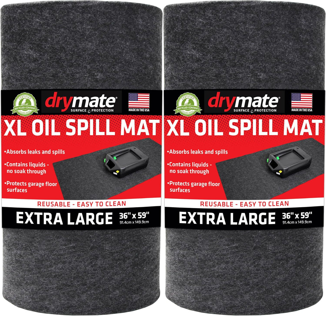 Drymate XL Oil Spill Mat (36" x 59") (2-Pack), Premium Absorbent Oil Pad, Reusable, Washable, Durable, Waterproof Backing Contains Liquids, Protects Garage Floor Surface (USA Made)