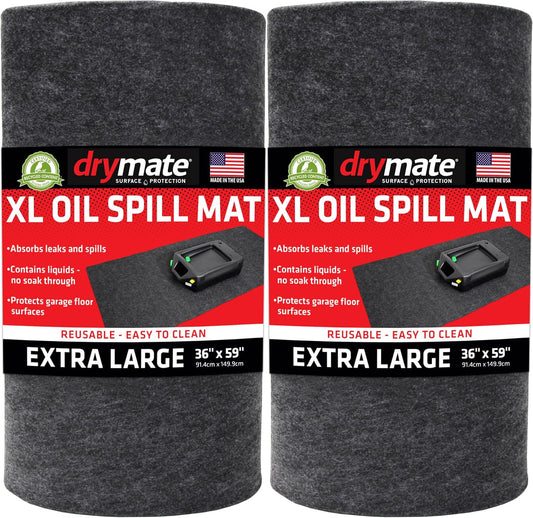 Drymate XL Oil Spill Mat (36" x 59") (2-Pack), Premium Absorbent Oil Pad, Reusable, Washable, Durable, Waterproof Backing Contains Liquids, Protects Garage Floor Surface (USA Made)