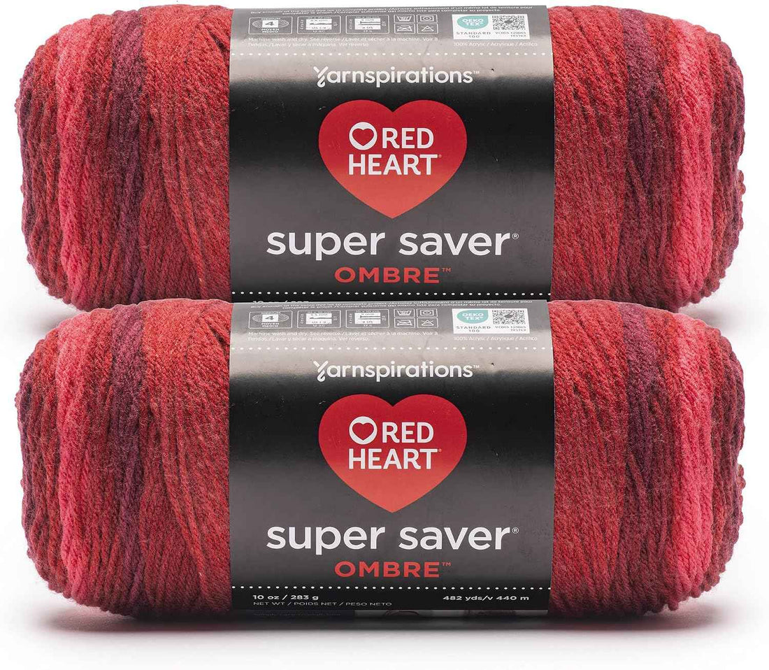 Red Heart Super Saver Ombre Yarn for Crocheting, Tomato, 2-Pack
