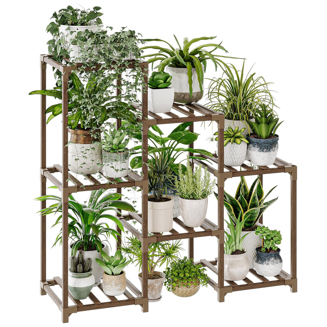 Bamworld Plant Stand Indoor Plant Shelf Outdoor Wood Plant Rack for Multiple Plants 3 Tiers Ladder Plant Pot Holder for