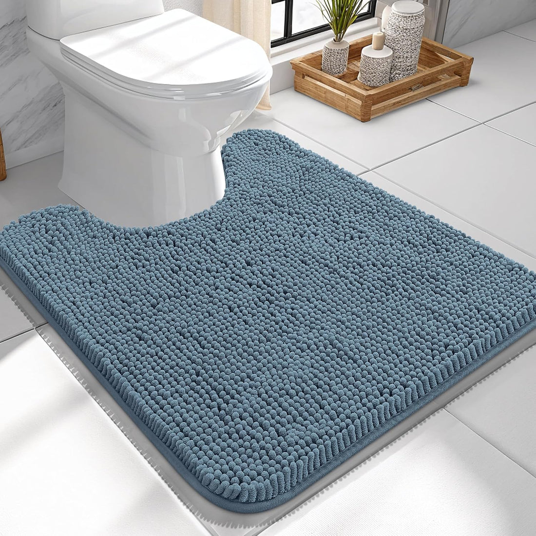 OLANLY Toilet Rugs U-Shaped 24x24, Soft Absorbent Chenille Contour Rugs