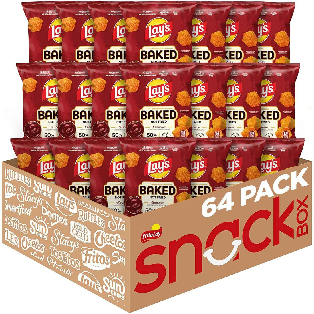 Baked Lay’s Potato Chips, Barbecue, 1.125 oz Bags, (64 Pack), 50% Less Fat, Gluten Free, No Artificial Flavors, No Colors from Artificial Sources