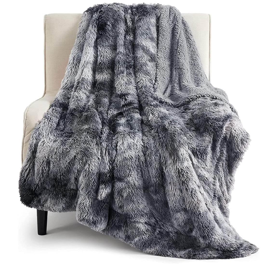 Bedsure Fuzzy Sherpa Faux Fur Twin Blanket Tie Dye Grey Cozy Gifts for Women Men, Soft Fleece Plush Warm Minky Thick Blanket