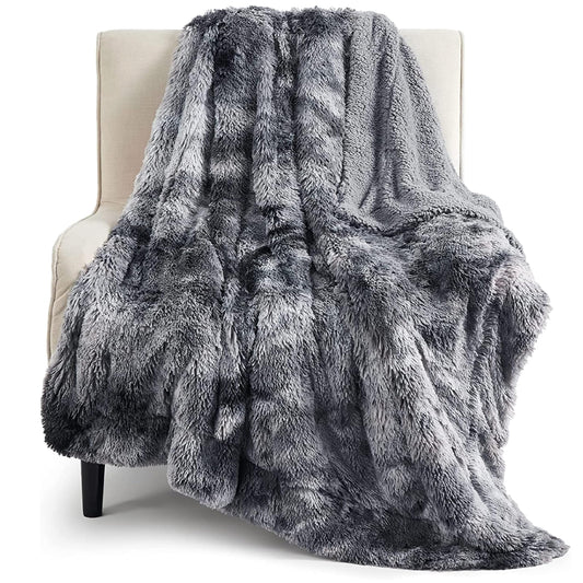 Bedsure Fuzzy Sherpa Faux Fur Twin Blanket Tie Dye Grey Cozy Gifts for Women Men, Soft Fleece Plush Warm Minky Thick Blanket