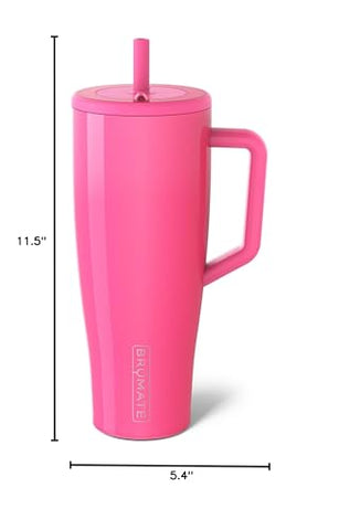 BrüMate Era 40 oz Tumbler with Handle and Straw | 100% Leakproof Insulated Tumbler with Lid and Straw | Made of Stainless Steel | Cup Holder Friendly Base | 40oz (Neon Pink)