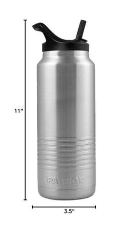 Patriot 36oz Water Bottle perfect for Hiking, Camping, Exercising, Biking (Silver)