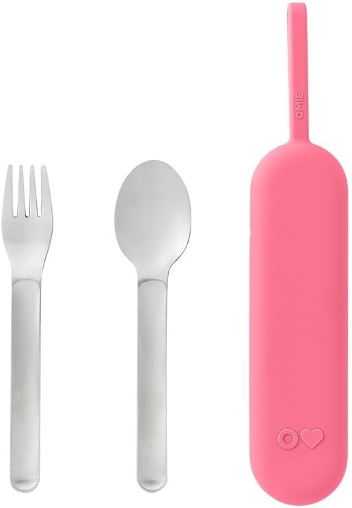 Omie OmieBox Travel Fork & Spoon Set with Case, Pink