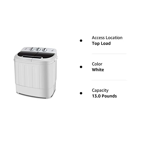 SUPER DEAL Compact Mini Twin Tub Washing Machine 13lbs Capacity Portable Washer Wash and Spin Cycle Combo, Built-in Gravity Drain for Camping, Apartments, Dorms, College, RV’s and Small Spaces