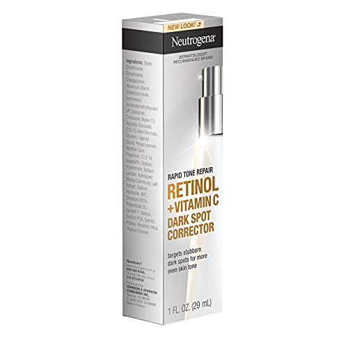 Neutrogena Rapid Tone Repair Retinol + Vitamin C Dark Spot Corrector Face Serum, Daily Anti-Wrinkle Dark Spot Corrector to Brighten & Even Tone, Mineral-Oil & Dye-Free, White, 1 oz