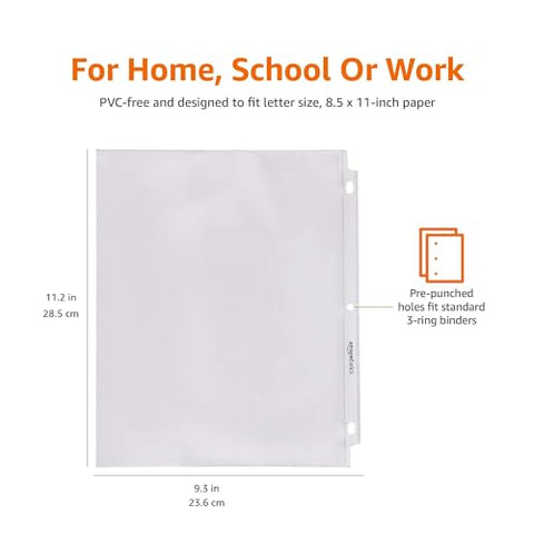 Amazon Basics Clear Sheet Protector for 3 Ring Binder, 8.5" x 11" - 500-Pack