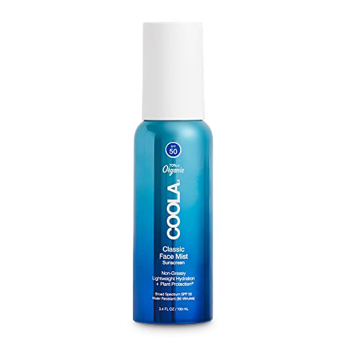 COOLA Organic Sunscreen SPF 50 Sunblock Face Mist, Dermatologist Tested Skin Care for Daily Protection, Vegan and Gluten Free, Natural Fragrance, 3.4 Fl Oz