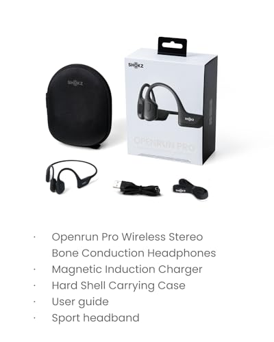 SHOKZ OpenRun Pro - Open-Ear Bluetooth Bone Conduction Sport Headphones - Sweat Resistant Wireless Earphones for Workouts and Running with Premium Deep Base - Built-in Mic, with Hair Band