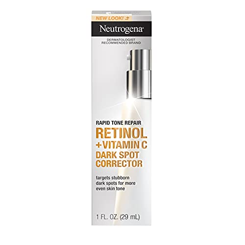 Neutrogena Rapid Tone Repair Retinol + Vitamin C Dark Spot Corrector Face Serum, Daily Anti-Wrinkle Dark Spot Corrector to Brighten & Even Tone, Mineral-Oil & Dye-Free, White, 1 oz