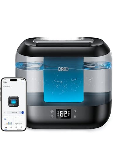 Dreo Smart Humidifiers for Bedroom, Top Fill 4L Cool Mist Humidifier with Nightlight, 32H Runtime, Touch/APP/Voice Control, Quiet Ultrasonic Humidifiers for Large Room, Home, Baby, Plants, Office