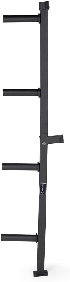 Titan Fitness Weight Plate Wall Mounted Storage Rack, Angled 4-Peg Design, Olympic Sized Weight Plate Organizer, Rated 800 LB, Anchored Wall Mounted Storage