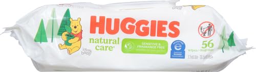 Baby Wipes, Huggies Natural Care Sensitive Baby Diaper Wipes, Unscented, Hypoallergenic, 1 Flip-Top Packs (56 Wipes Total)